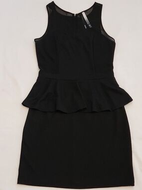 Kensie Black Mesh Sheer Yoke Peplum S Dress